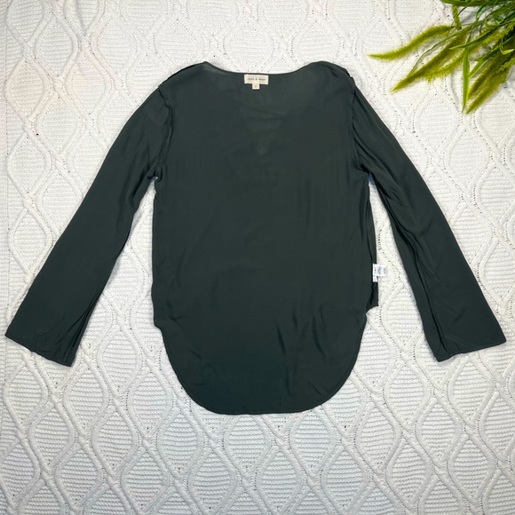 Cloth & Stone Anthropologie Bell Sleeve Lightweight Tie Front Green S - Picture 4 of 9